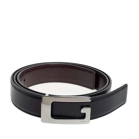 NWT Gucci Black/Brown Glossy Leather G Buckle Reversible Belt 80 CM - Picture 1 of 5